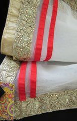 Scarf 7807 White Net Gold Red Trim Wedding Wear Dupatta