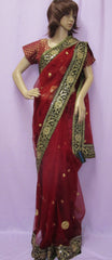 Saree 7816 Red Net Bollywood Indian Party Wear Sari Shieno Sarees