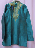 Men's 7920 Teal Blue Tussar Designer Kurta Gold detail Shieno Sarees