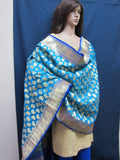 Suit 7951 Large Size Gold Kameez Plazo SalwarBlue Kanjiveeram Banarsi Dupatta