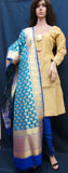 Suit 7951 Large Size Gold Kameez Plazo SalwarBlue Kanjiveeram Banarsi Dupatta