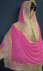 Scarf 7955 Pink Color Georgette Indian Bridal Dupatta Chunni Shieno Sarees