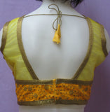 Choli 8078 Raw Silk Net Neck Shoulder Gold Zari Sleeveless Back Open M Size Choli Saree Blouse