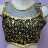 Choli 8078 Raw Silk Net Neck Shoulder Gold Zari Sleeveless Back Open M Size Choli Saree Blouse