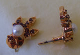 Pendant 080 Gold Impression Garnet Pearl Pendant Earrings Set