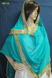 Scarf 8008 Green Georgette Party Wear Dupatta Golden lace Chunni Shieno Sarees