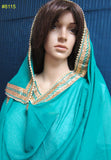 Scarf 8008 Green Georgette Party Wear Dupatta Golden lace Chunni Shieno Sarees