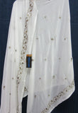 Scarf 8127 Solid White Georgette Silk Detail Dupatta Chunni Shawl Wrap Shieno Sarees