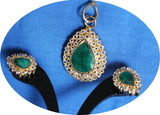 Pendant 082 Gold Impression Emerald Zircon Pendant Earrings Set Shieno