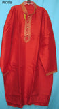 Men's 8389 Plus Size Red Slub Kurta Beige Tussar Pajama Set