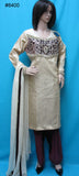 Pakistani 8400 Beige Gold Crushed Silk Salwar Kameez Dupatta Suit Large Size