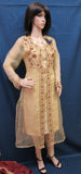 Pakistani 8401 Gold Organza Silk Plazo Pants Kameez Dupatta Suit Small Size