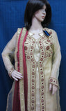 Pakistani 8401 Gold Organza Silk Plazo Pants Kameez Dupatta Suit Small Size