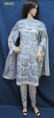 Pakistani 8403 Gray Chiffon Satin Kameez Dupatta Plazo Pants Large Size