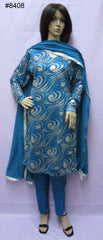 Pakistani 8408 Teal Glitter Georgette Kameez Dupatta Plazo Pants Suit Large Size