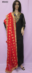 Rani 8450 8982 Red Sharara Salwar Black Kameez Red Dupatta Medium Size