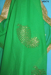 Scarff 8474 Solid Green Georgette Gold Dot Keri Detail  Dupatta Chunni Shawl