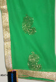 Scarff 8474 Solid Green Georgette Gold Dot Keri Detail  Dupatta Chunni Shawl