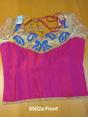 Choli 8502 Pink Raw Silk Stitched M-L Size Long Choli Saree Blouse
