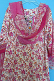 Suit 8503 White Crepe Pink Floral Medium Size Salwar Kameez Shieno Sarees