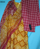Suit 8504 Mustard Crepe, Bandhni Printed Large Size Salwar Kameez Shieno Sarees