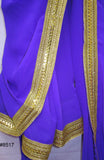 Saree 8519 Purple Georgette Gold Border Bridesmaids Sari Shieno Sarees