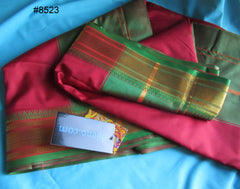 Saree 8523 Red Silk with Green and Golden Border Sari Shieno Sarees
