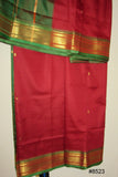 Saree 8523 Red Silk with Green and Golden Border Sari Shieno Sarees