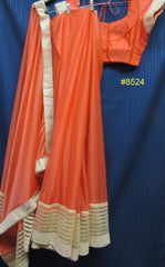 Saree 8524 Orange Sheesha Dobby, Gold Shimmer Border Sari Shieno Sarees