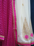 Saree 8526 Pink Georgette, Pink Silk Floral, Gold Trim Sari Shieno Sarees