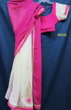 Saree 8526 Pink Georgette, Pink Silk Floral, Gold Trim Sari Shieno Sarees