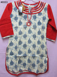 Blouse 8555 Ivory Cotton Linen Blue Print Juniors Small Size Kurti Career Wear