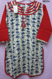 Blouse 8555 Ivory Cotton Linen Blue Print Juniors Small Size Kurti Career Wear