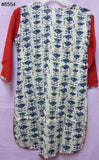 Blouse 8555 Ivory Cotton Linen Blue Print Juniors Small Size Kurti Career Wear