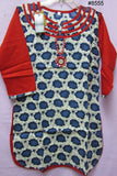 Blouse 8555 Ivory Cotton Linen Blue Print Juniors Small Size Kurti Career Wear