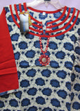 Blouse 8555 Ivory Cotton Linen Blue Print Juniors Small Size Kurti Career Wear