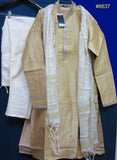 Men's 8637 Medium Size Gold Slub Tussar Kurta Pajama Dupatta Set