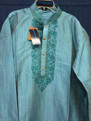 Men's 8638 Medium Size Rainbow Blue Tussar Kurta Pajama Dupatta Set