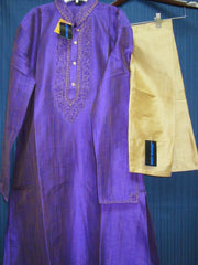Men's 8640 Medium Size Rainbow Purple Tussar Kurta Pajama Dupatta Set
