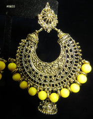 Earrings 8655 Golden Yellow Beaded Indian Designer Fashion Earrings