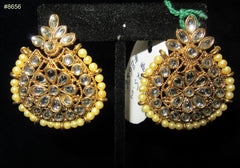 Earrings 8656 Gold tone Tear drop shaped Crystals and Pearls Earrings