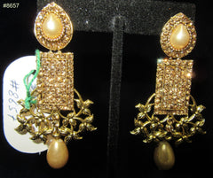 Earrings 8657 Gold tone Patti shaped, GOLD CZ and Pearls Earrings