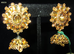 Earrings 8658 Gold tone crown with Jhumki, Golden crystals Earrings