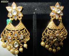 Earrings 8664 Gold Tone Star with Crystals and Pearls Earrings