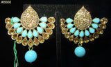 Earrings 8666 Gold Fan, Gold CZ Gold Crystals and Firozi Beads Earrings