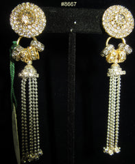 Earrings 8667 Gold Tone CZ Stud Crystal CZ mini rings Silver Jhumki Silver ball strings Earrings
