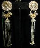 Earrings 8667 Gold Tone CZ Stud Crystal CZ mini rings Silver Jhumki Silver ball strings Earrings