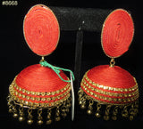 Earrings 8668 Gold Red Tone, Golden Crystal Zircons, big Jhumka Earrings