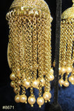 Earrings 8671 Gold Stud Jhumka Golden Strings Pearl beaded Earrings
