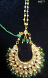 Tikka 8677 Gold Kundan encrusted Crystal Stones and Green Beads